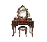 CJHFR472SG Table de Maquillage Coiffeuse en Bois Massif, chêne importé avec Sculptures exquises, Rangement de Chambre à Coucher Vintage Tabouret Chambre