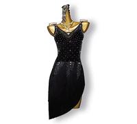 CJHYSMD Robes De Danse Latine À Col en V pour Femmes Dos Nu Vêtements De Danse Performance De Salle De Bal Déguisement Professionnel Fringe Cha Cha Tango Competition,A,3XL