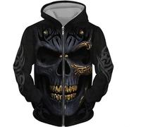 CJINSON Sweat à capuche imprimé 3D tête de mort d'ange pour homme, sweat-shirt à capuche fashion, hoodie à fermeture éclair intégrale, veste décontractée (3XL, # 12)