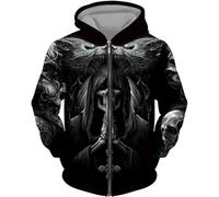 CJINSON Sweat à capuche imprimé 3D tête de mort d'ange pour homme, sweat-shirt à capuche tendance, hoodie à fermeture éclair complète, veste décontractée (XXL, # 11)
