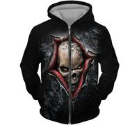 CJINSON Sweat à capuche pour homme avec motif tête de mort d'ange en 3D et fermeture éclair intégrale, # 8, XXXL