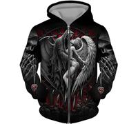 CJINSON Sweat à capuche pour homme avec motif crâne d'ange imprimé 3D, tendance, fermeture éclair intégrale, veste décontractée (4XL, # 1)
