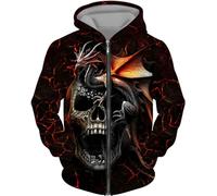 CJINSON Sweat à capuche pour homme avec motif tête de mort d'ange en 3D et fermeture éclair intégrale