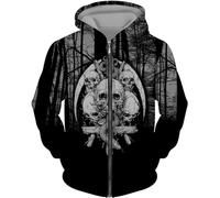 CJINSON Sweat à capuche pour homme avec motif tête de mort d'ange en 3D et fermeture éclair intégrale
