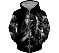 CJINSON Sweat à capuche pour homme avec motif tête de mort d'ange en 3D et fermeture éclair intégrale, # 9, XXL