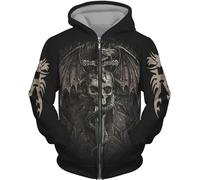 CJINSON Sweat à capuche pour homme avec motif tête de mort d'ange en 3D et fermeture éclair intégrale, # 6, L