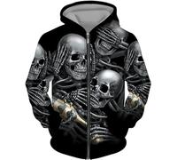 CJINSON Sweat à capuche pour homme avec motif tête de mort d'ange en 3D et fermeture éclair intégrale, # 4, XXXXL