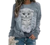 CJINSON Sweat-shirt à manches longues pour femme - Imprimé animal 3D - Motif chat et chien, # 2, L