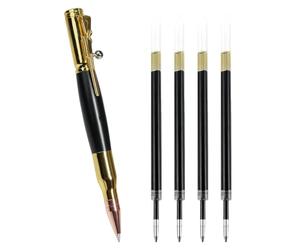 CJMUQHEHH 1 Bolt Action Stylo à Bille, Premium Stylo D'écriture de Bureau Rétractable avec 4 Recharge, Métal Stylo pour Signature Office School Business Pen pour Homme et Femme, Or, 0.7mm