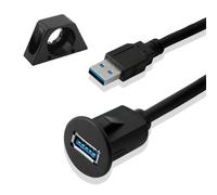 CJMUQHEHH Câble d'extension USB 3.0 femelle encastrable Charge 10 Gbps 5 V/2 A, Prise USB encastrable pour montage encastré dans voiture, bateau, RV, moto, Flush Mount USB Cable, 1M / 39.4'
