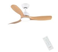 CJOY Ventilateur Plafond avec Lumiere, 107cm Ventilateur Plafond avec Telecommande Bois, 6 Vitesses, Minuterie, 3 CCT Dimmable, Silencieux Réversibles CC, Mémoire Fonction, Mode Veille, 3 Pale