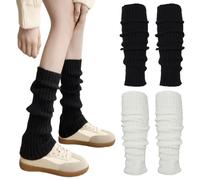 CJQRL 2 Paires Jambiere Femme, Y2K Leg Warmers pour Gothic Lolita Bottes, Accessoires de Fête, Jambières Tricotées Automne et Hiver, jambières d'hiver douces, confortables et élastiques (noir, blanc)