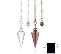 CJQRL 2 Pièces Pendule Égyptien,Pendule Divinatoire Ciselée Pendule Radiesthesie Esoterisme Cône Égyptien Métal Laiton Cuivre Témoin Magnétiseur(Argent + Bronze