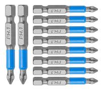 Cjueiom Lot de 10 embouts de tournevis magnétiques PH1 antidérapants cruciformes avec tige hexagonale de 6,35 mm (PH1 x 50 mm)