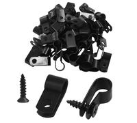 Cjueiom Lot de 100 clips de câble de type R de 1,6 cm, pinces en nylon noir avec vis en acier inoxydable pour une gestion sécurisée des câbles, idéal pour la maison, le bureau et l'extérieur