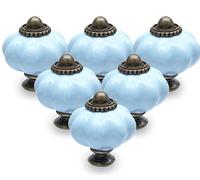Cjueiom Lot de 12 boutons de tiroir en céramique bleu layette vintage avec vis de montage - Poignées de placard antiques pour armoire de cuisine et commode