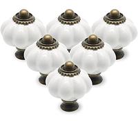 Cjueiom Lot de 25 boutons de tiroir et poignées de tiroir vintage en céramique blanche citrouille avec vis de fixation pour armoire de cuisine et commode