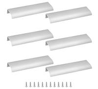 Cjueiom Lot de 6 poignées de placard de cuisine dissimulées - 128 mm - Trou central caché - Poignée de tiroir en aluminium - Poignée de porte invisible pour armoire (150 mm de longueur totale, argent)