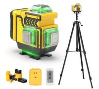 cjumel Niveau Laser avec Trepied, 4D 16 Lignes Vert Rotatif Laser Level Multifonctionnel 4 x 360° Niveaux Laser Autonivelant en Croix avec 1.6 M Trépied, Batterie 5400mAh, Télécommande
