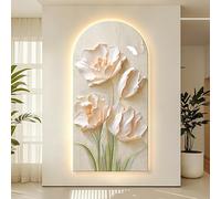 CJWKXQOL 3D LED Mur en Relief Tulipe, Décoration Murale Texturée avec Lumières, Sculpture Florale Moderne pour Entrée, Salon, Couloir(K-White,35 * 70cm/13.8 * 27.5in)