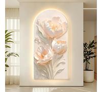 CJWKXQOL 3D LED Mur en Relief Tulipe, Décoration Murale Texturée avec Lumières, Sculpture Florale Moderne pour Entrée, Salon, Couloir(I-White,50 * 100cm/19.7 * 39.3in)