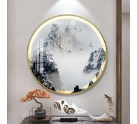 CJWKXQOL 3D LED Peinture Murale Ronde, Paysage Montagne Gris Feng Shui avec Télécommande, Lampe Décorative pour Salon, Entrée et Couloir(D-Gold,90 * 90cm/35.4 * 35.4in)