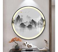 CJWKXQOL 3D LED Peinture Murale Ronde, Paysage Montagne Gris Feng Shui avec Télécommande, Lampe Décorative pour Salon, Entrée et Couloir(B-Black,80 * 80cm/31.5 * 31.5in)