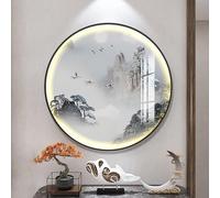 CJWKXQOL 3D LED Peinture Murale Ronde, Paysage Montagne Gris Feng Shui avec Télécommande, Lampe Décorative pour Salon, Entrée et Couloir(C-Gold,40 * 40cmin/15.7 * 15.7in)