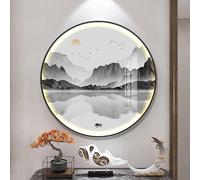 CJWKXQOL 3D LED Peinture Murale Ronde, Paysage Montagne Gris Feng Shui avec Télécommande, Lampe Décorative pour Salon, Entrée et Couloir(A-Gold,90 * 90cm/35.4 * 35.4in)