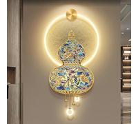 CJWKXQOL Applique Murale LED 3D Gourde avec Télécommande, Style Chinois Luxe pour Entrée, Couloir, Salon(B-Red,70 * 140cm/27.6 * 55.1in)