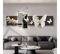 CJWKXQOL Décoration Murale LED 3D Papillon et Fleurs, Tableau Relief Texturé avec Vase en Verre, Sculpture Murale Moderne pour Salon, Entrée et Couloir(B-Black,40 * 120cm/15.7 * 47.2in)