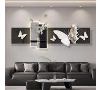 CJWKXQOL Décoration Murale LED 3D Papillon et Fleurs, Tableau Relief Texturé avec Vase en Verre, Sculpture Murale Moderne pour Salon, Entrée et Couloir(C-Black,60 * 180cm/23.6 * 71in)