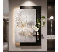 CJWKXQOL Décoration Murale LED 3D Papillon, Tableau Relief Texturé avec Vase en Verre, Sculpture Murale Moderne pour Salon, Entrée et Couloir(B-Black,70 * 100cm/27.5 * 39.4in)