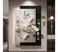 CJWKXQOL Décoration Murale LED 3D Papillon, Tableau Relief Texturé avec Vase en Verre, Sculpture Murale Moderne pour Salon, Entrée et Couloir(D-Black,70 * 100cm/27.5 * 39.4in)