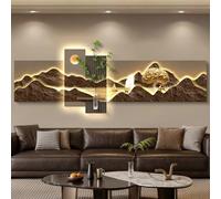 CJWKXQOL Décoration Murale LED 3D Peinture Feng Shui Paysage Montagne Arbre d'or, Lumineux Télécommandé, Idéal pour Salon, Entrée, Couloir(D-Brown,180 * 60cm/71 * 23.6in)