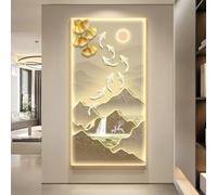 CJWKXQOL Décoration Murale LED 3D Télécommandée, Tableau Lumineux Cerf Poissons Ginkgo, Lampe Murale Moderne pour Entrée Couloir Salon(E-Beige,80 * 160cm/31.5 * 63in)