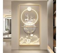 CJWKXQOL Décoration Murale LED 3D Télécommandée, Tableau Lumineux Cerf Poissons Ginkgo, Lampe Murale Moderne pour Entrée Couloir Salon(B-Beige,80 * 160cm/31.5 * 63in)