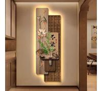 CJWKXQOL Peinture Murale 3D LED, Décoration Murale Zen avec Vase en Verre, Art Mural Feng Shui pour Salon, Entrée, Couloir(C-Brown,60 * 180cm/23.6 * 71in)