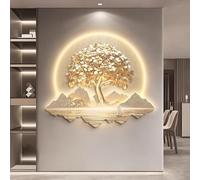 CJWKXQOL Peinture Murale LED 3D Arbre d'or et Montagne - Décoration Murale Moderne avec télécommande, pour Salon, entrée, Couloir(A-Beige,95 * 82cm/37.4 * 32.3in)
