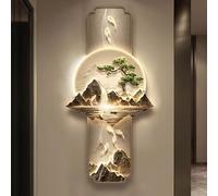 CJWKXQOL Peinture Murale LED 3D Feng Shui - Montagne Cascade & Poissons Koi, Télécommande, Déco Lumineuse pour Salon, Entrée, Couloir(B-Yellow,50 * 100cm/19.7 * 39.4in)