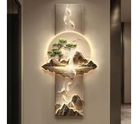 CJWKXQOL Peinture Murale LED 3D Feng Shui - Montagne Cascade & Poissons Koi, Télécommande, Déco Lumineuse pour Salon, Entrée, Couloir(D-Yellow,90 * 180cm/35.4 * 71in)