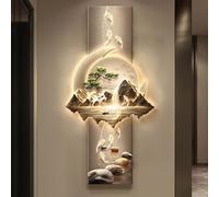 CJWKXQOL Peinture Murale LED 3D Feng Shui - Montagne Cascade & Poissons Koi, Télécommande, Déco Lumineuse pour Salon, Entrée, Couloir(E-Yellow,50 * 100cm/19.7 * 39.4in)