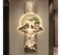 CJWKXQOL Peinture Murale LED 3D Feng Shui - Montagne Cascade & Poissons Koi, Télécommande, Déco Lumineuse pour Salon, Entrée, Couloir(A-Yellow,80 * 160cm/31.5 * 63in)