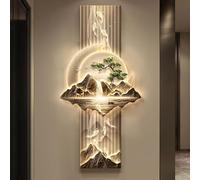 CJWKXQOL Peinture Murale LED 3D Feng Shui - Montagne Cascade & Poissons Koi, Télécommande, Déco Lumineuse pour Salon, Entrée, Couloir(C-Yellow,90 * 180cm/35.4 * 71in)