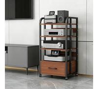 CJWKXQOL Rack Hi-FI multiniveau à roulettes avec tiroir de Rangement, Meuble multimédia Ouvert pour Salon Bureau Salle de Jeux Home cinéma(Brown,4Tier)