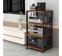 CJWKXQOL Rack HiFi, Structure métal Plateaux Bois，étagères réglables, roulettes verrouillables pour Home cinéma Studio d'enregistrement ampli Enceinte Platine Vinyle(Brown-A,89 * 50cm/35 * 19.7in)
