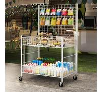 CJWKXQOL Stand d'Étal Mobile en Métal Portable Pliable avec roulettes | Présentoir à Grille Métallique pour Street Sale Marché Extérieur vendeurs ambulants(White,C-130*80cm/51.2*31.5in)