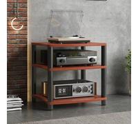 CJWKXQOL Support HiFi en Bois Massif avec Colonnes Métalliques | Design Ouvert avec Pieds Anti-Vibrations pour Platine Vinyle et Amplificateur(Red,66*60cm/26*23.6in)