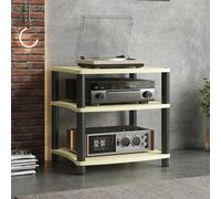 CJWKXQOL Support HiFi en Bois Massif avec Colonnes Métalliques | Design Ouvert avec Pieds Anti-Vibrations pour Platine Vinyle et Amplificateur(White,66*60cm/26*23.6in)
