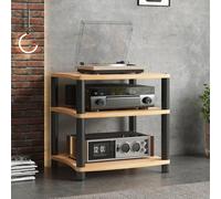 CJWKXQOL Support HiFi en Bois Massif avec Colonnes Métalliques | Design Ouvert avec Pieds Anti-Vibrations pour Platine Vinyle et Amplificateur(Yellow,66*60cm/26*23.6in)